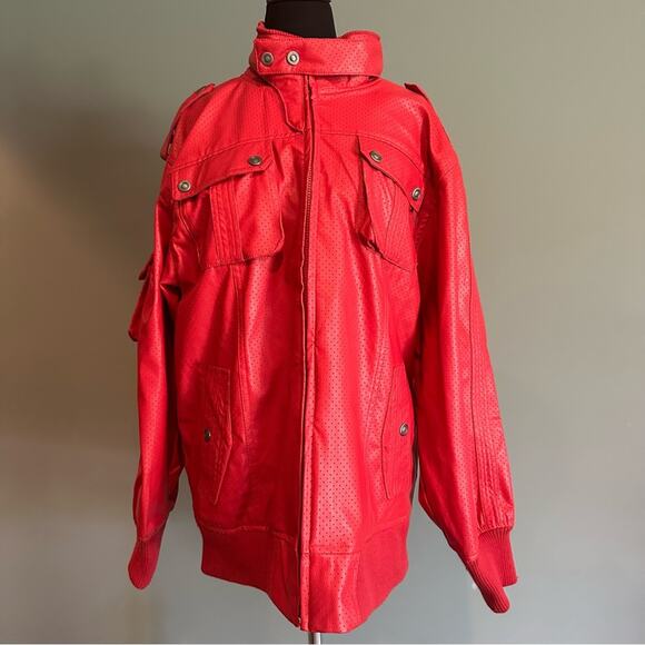 Red ape red pleather jacket Michael Jackson style bomber